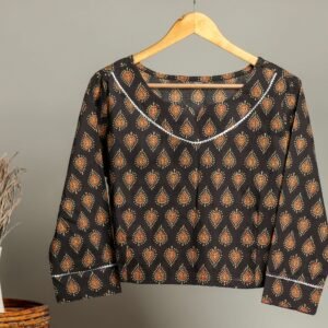Handmade Block Print Cotton for Women ? Ethnic Floral Printed Top with Long Sleeves