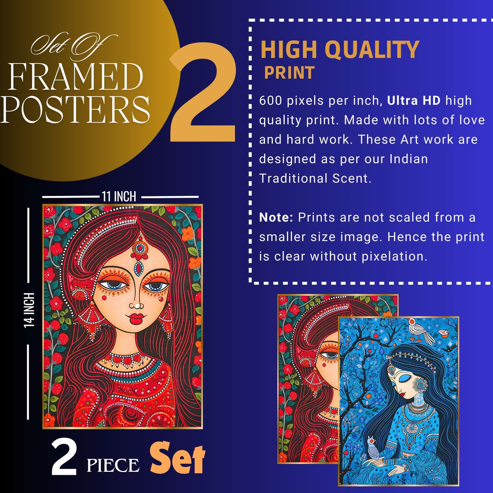 Set of Two Wall Paintings for Wall Dacoration Golden Framed Wall Paintings for Living Room & Bedroom Wall Art for Home Decoration & Office Wall Décor (14x11 inch CH-GD2-2) - Image 3
